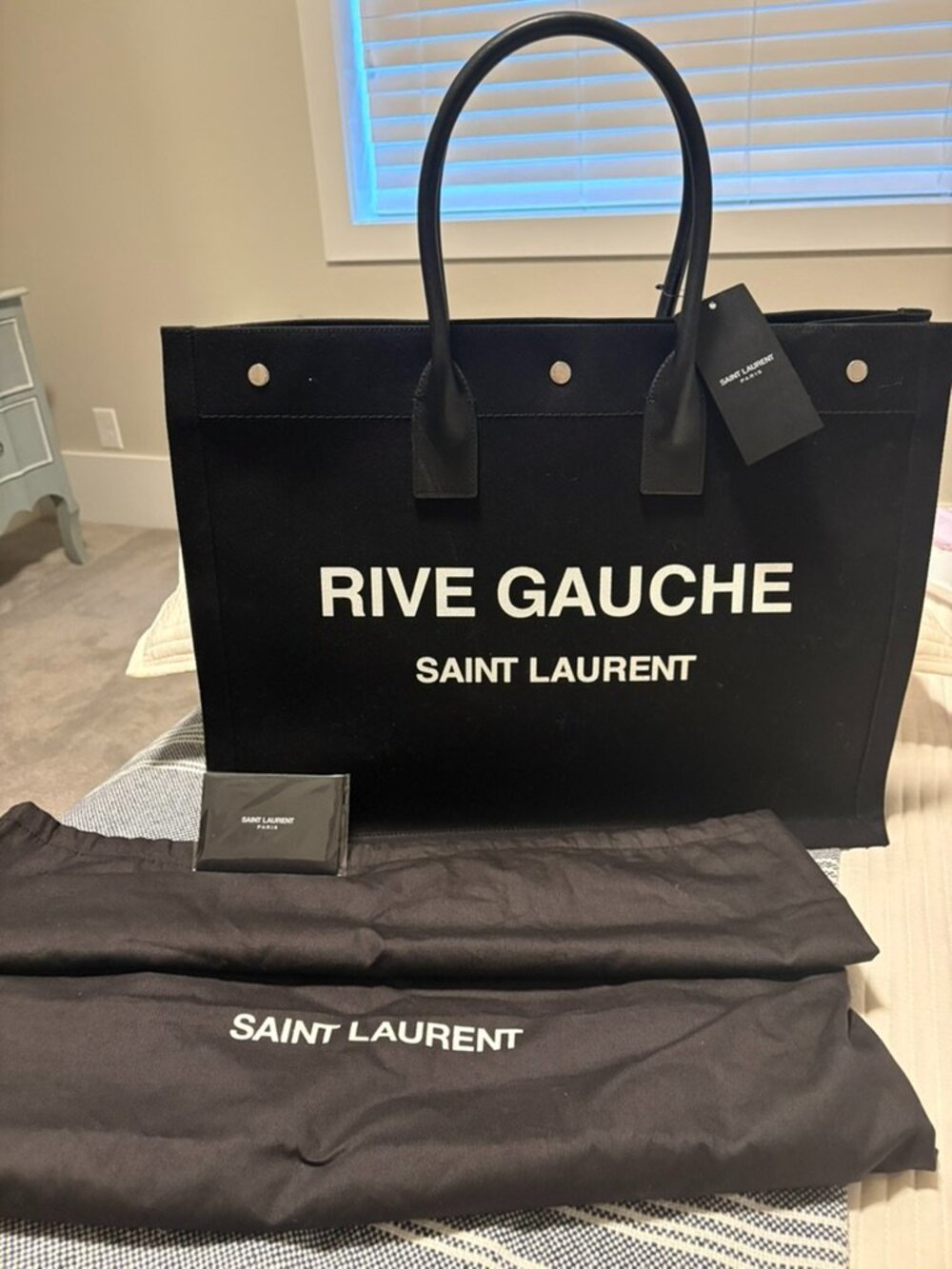 Authentic Saint Laurent "Rive Gauche" LargeBlack Canvas Top Handle Tote Bag. NWT